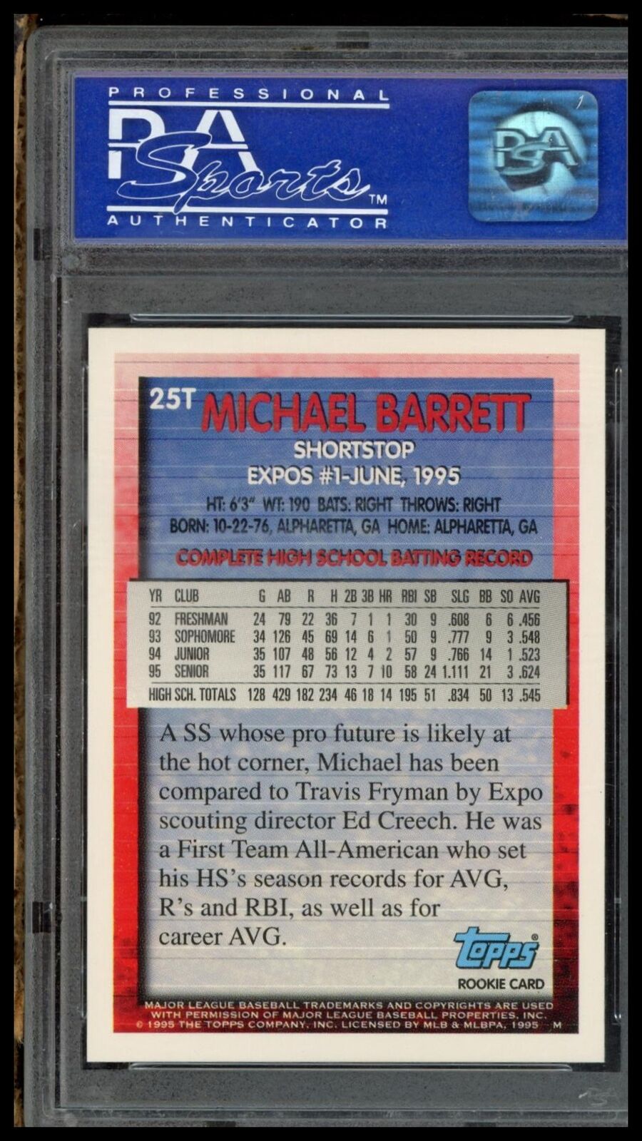 1995 Topps Traded #25 Michael Barrett PSA 9