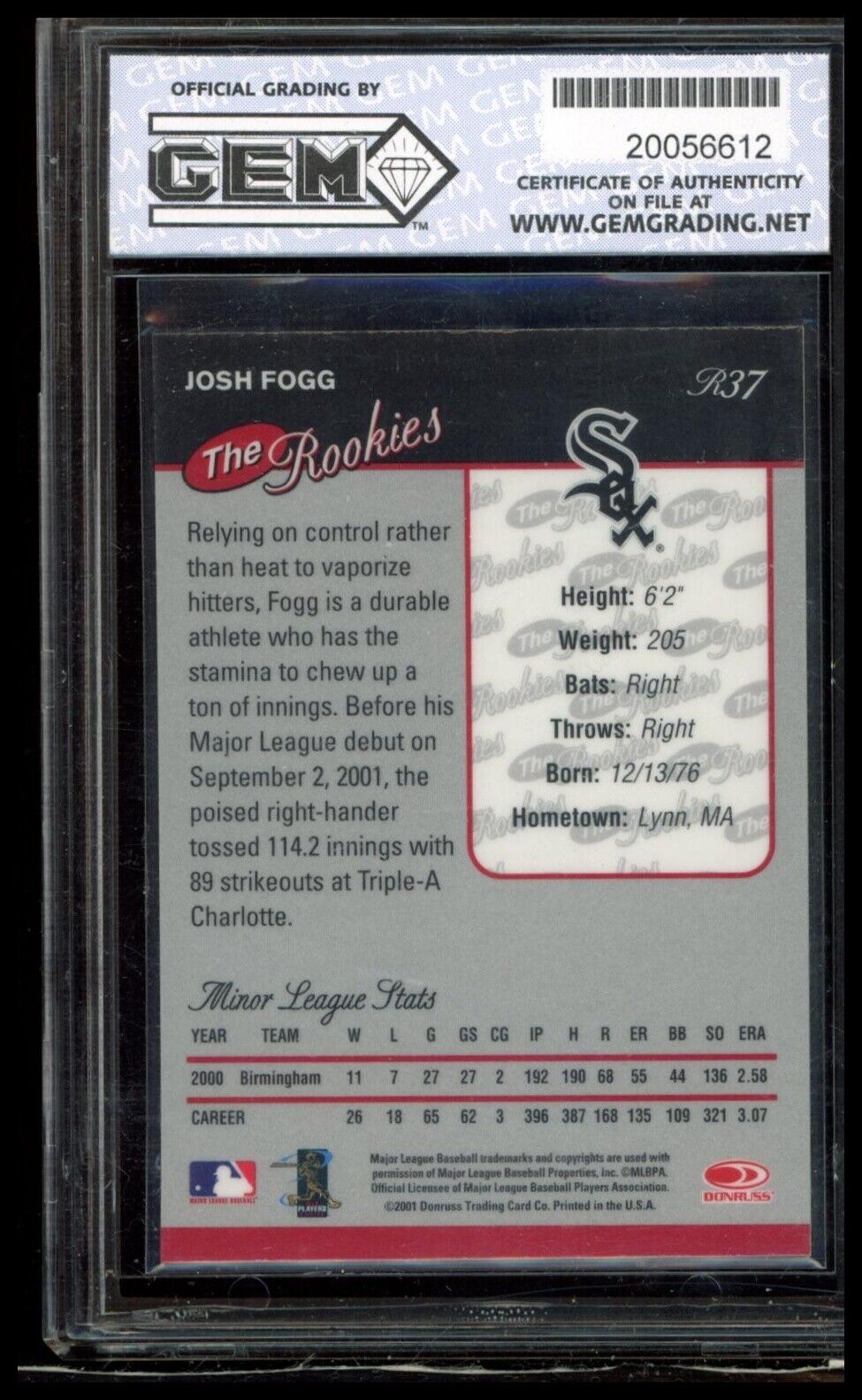 2001 Donruss The Rookies #R37 Josh Fogg Other 10