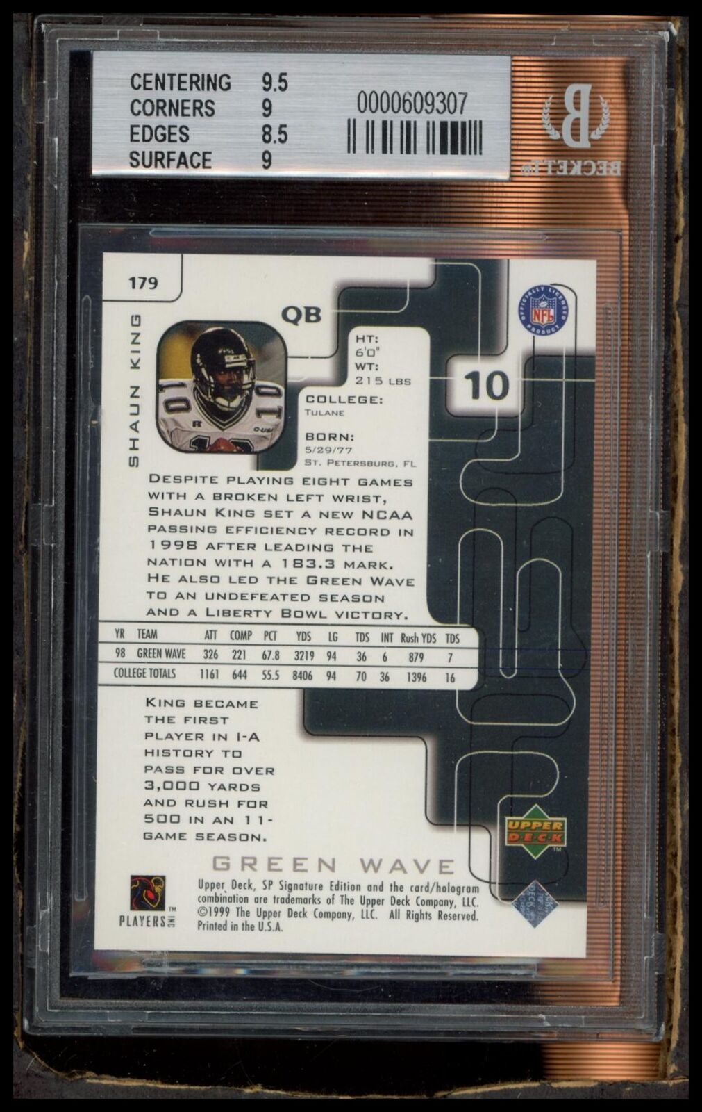 1999 SP Signature #179 Shaun King BGS 9