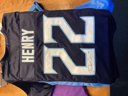 Derrick Henry Signed Tennessee Titans Navy Blue Jersey Autographed NFL