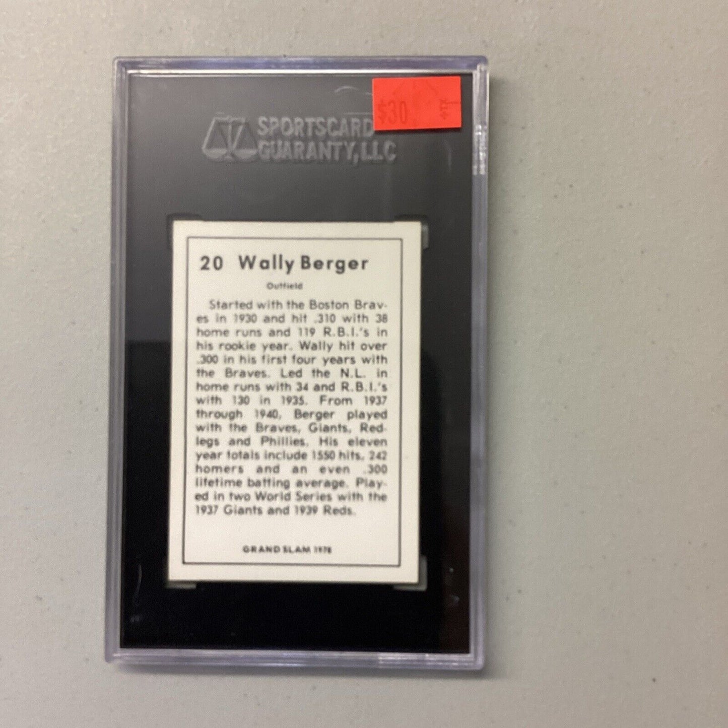 1978 Grand Slam #20 Wally Berger SCG Authentic