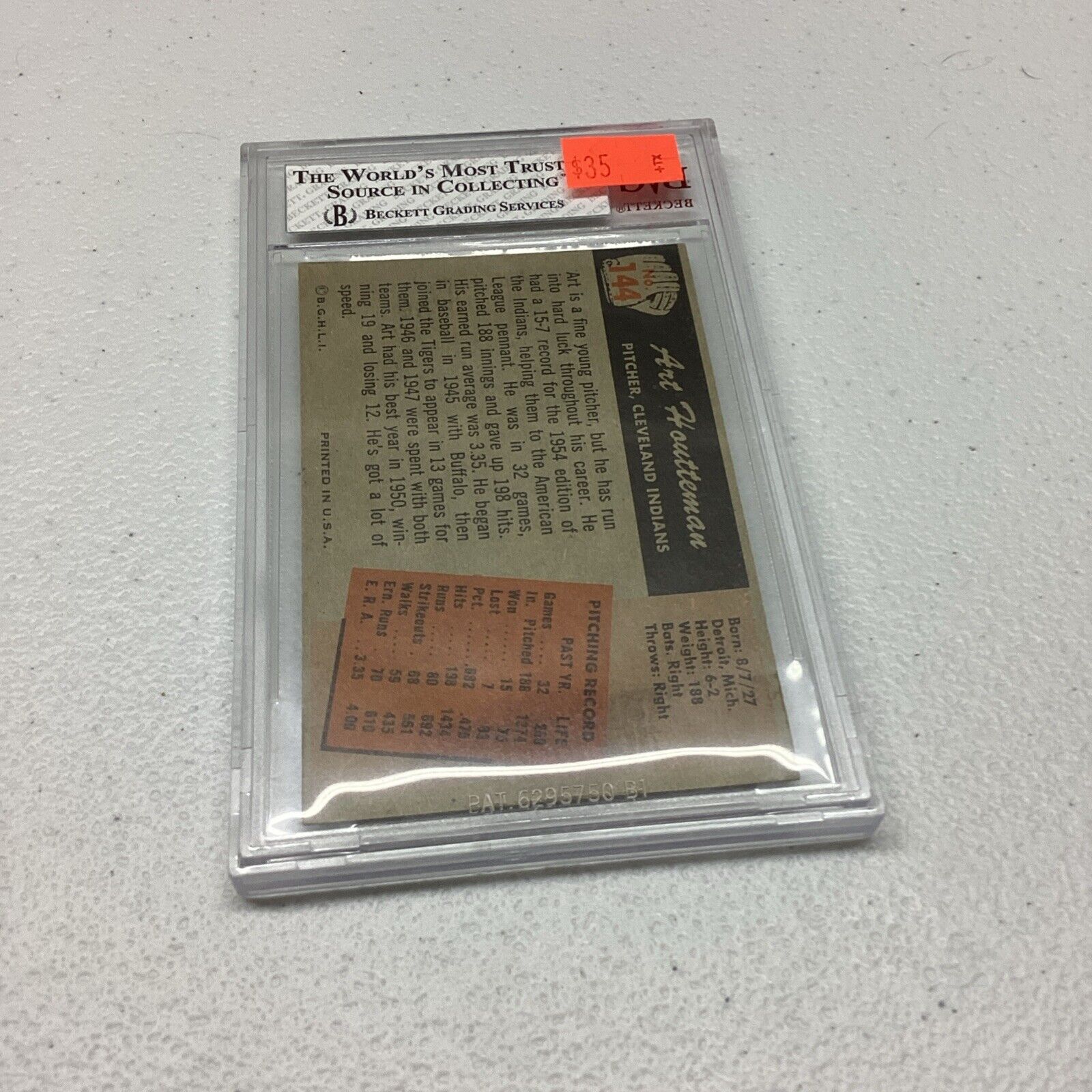 1955 Bowman #144 Art Houtteman BVG Grade 6