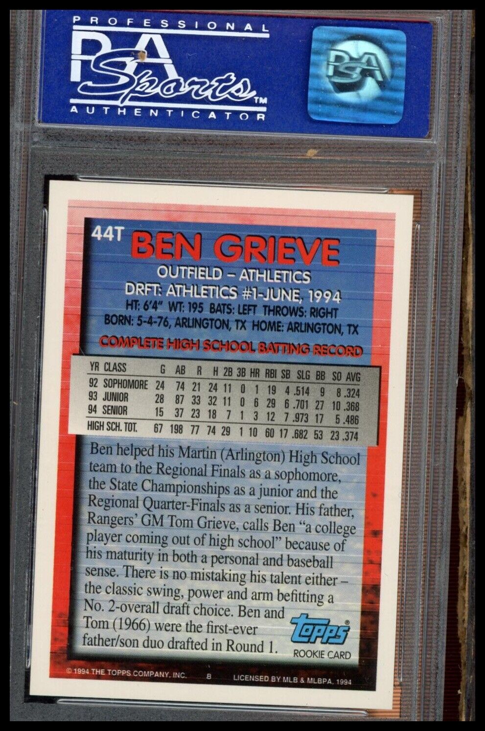 1994 Topps Traded #44T Ben Grieve PSA 8