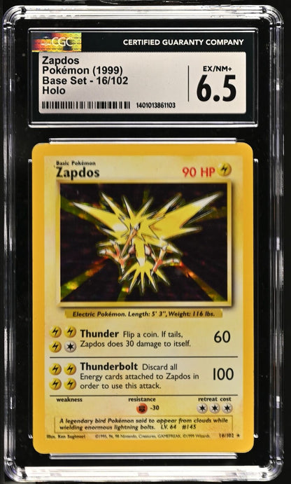 1999 Base Set - Unlimited #16/102 Zapdos CGC 6.5