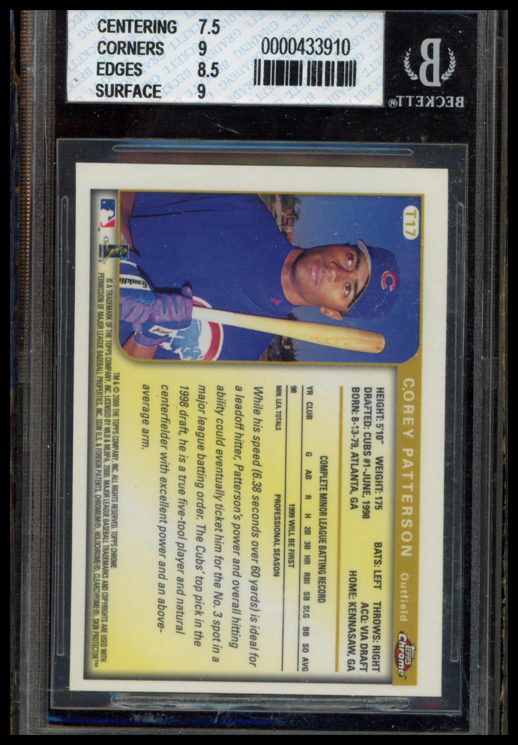 1999 Topps Chrome Traded and Rookies #T17 Corey Patterson BGS 8