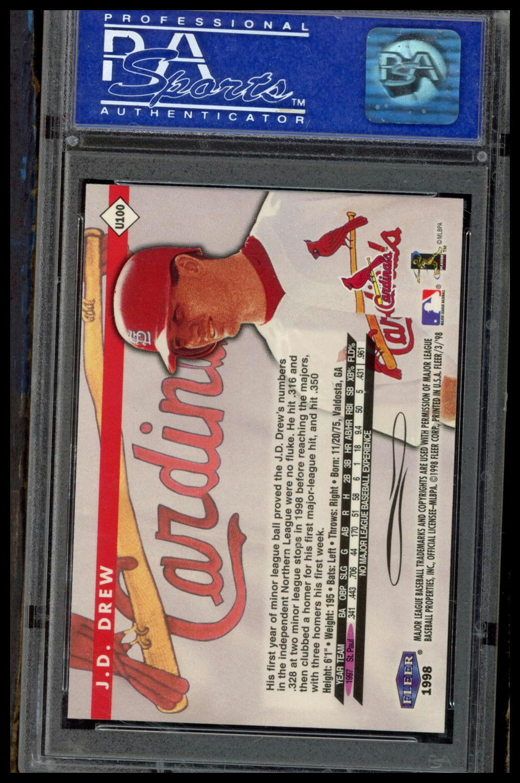 1998 Fleer Tradition Update #U100 J.D. Drew Update PSA 8