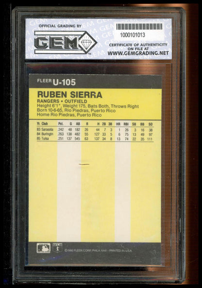 1986 Fleer Update #U-105 Ruben Sierra Other 10