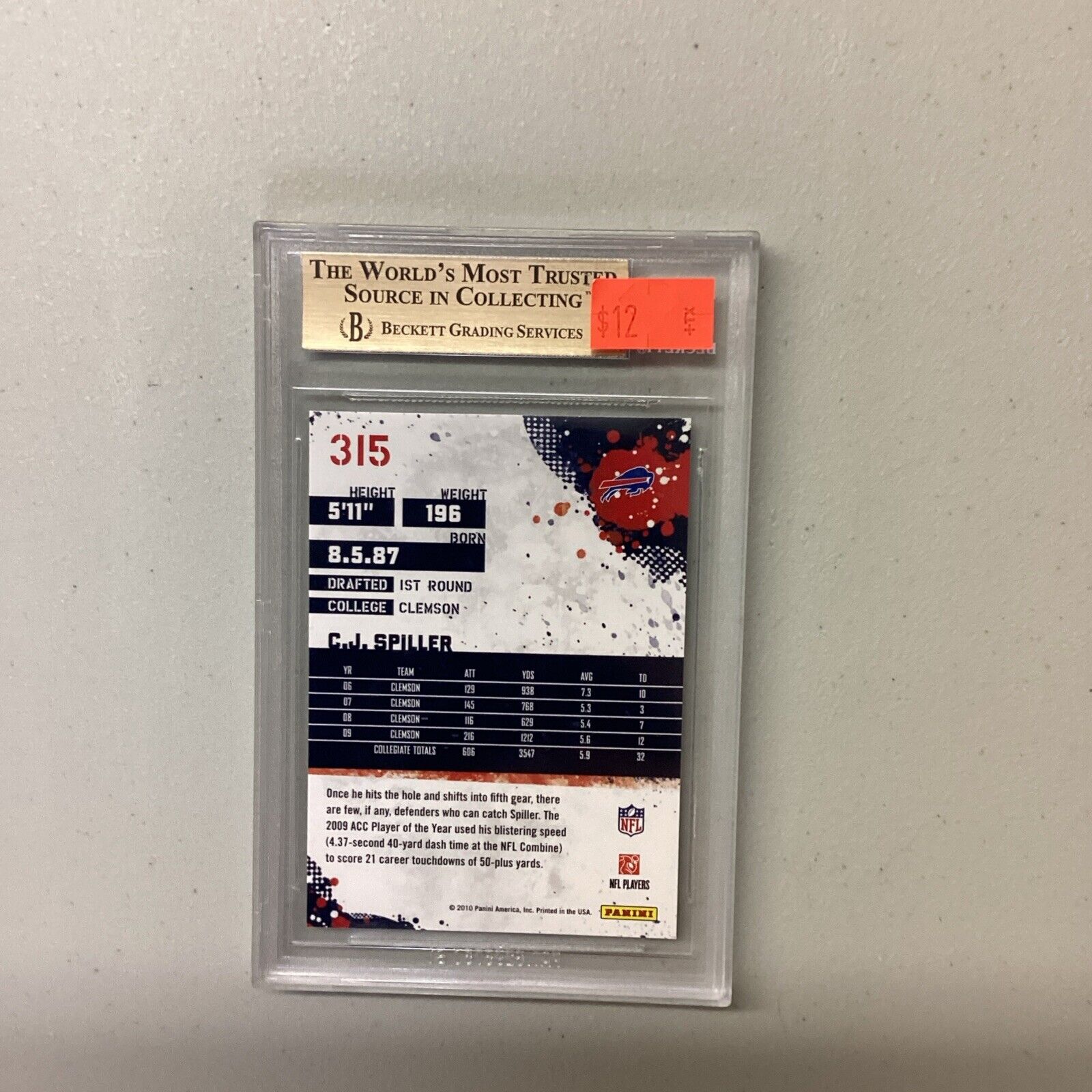 2010 Score #315 C.J. Spiller Beckett Grade 9.5
