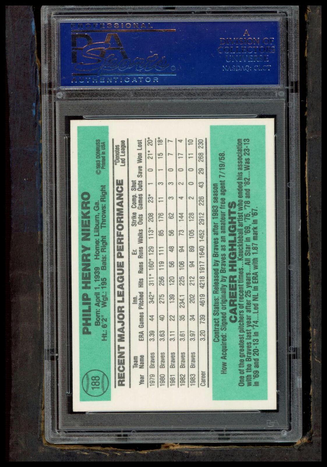 1984 Donruss #188 Phil Niekro PSA 8