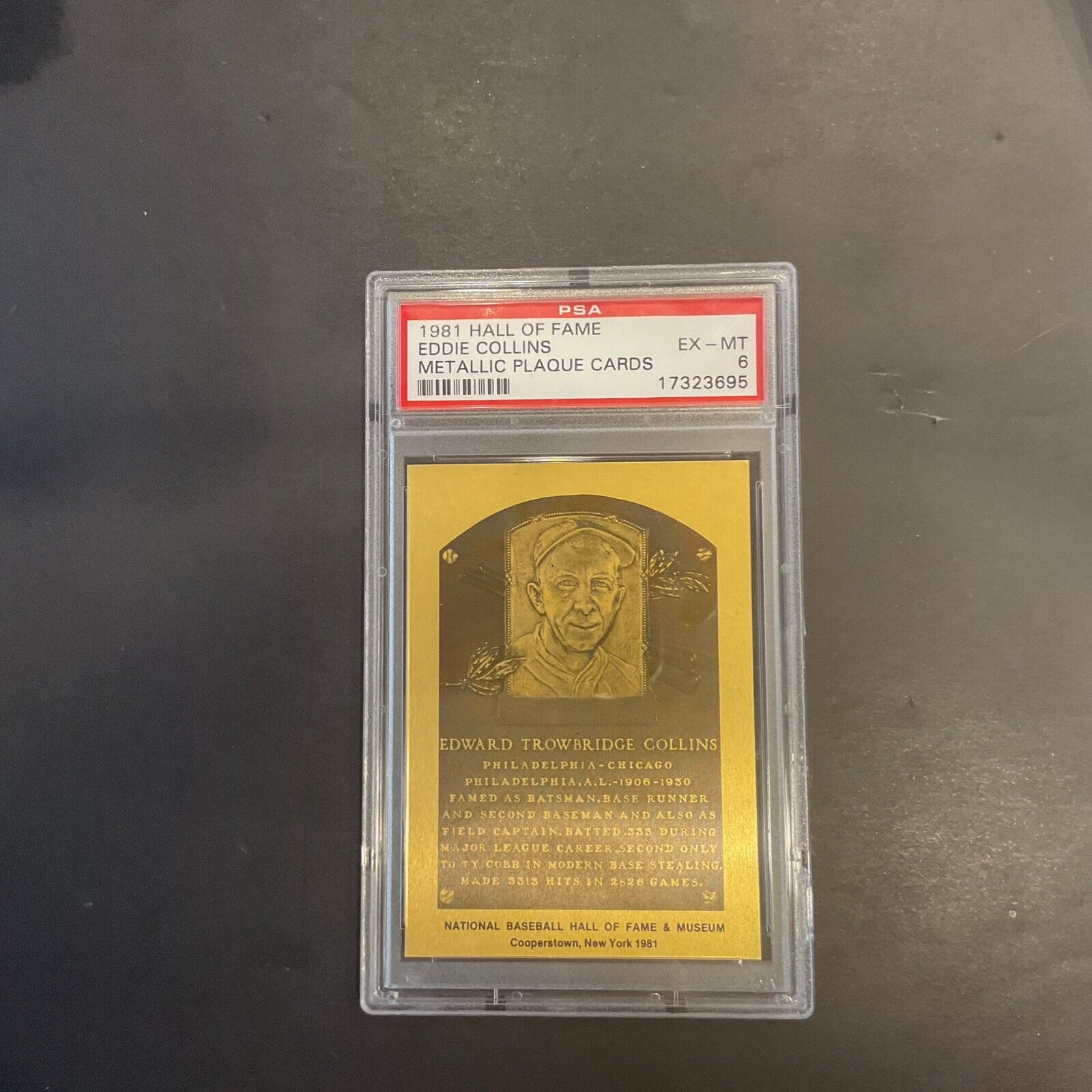 1981 Hall Of Fame Eddie Collins Metallic Plaque Card PSA 6 