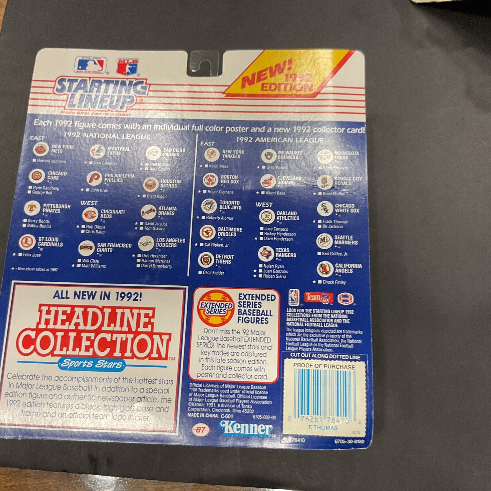 FRANK THOMAS 1992 STARTING LINEUP FIGURE W/POSTER AND CARD MINT