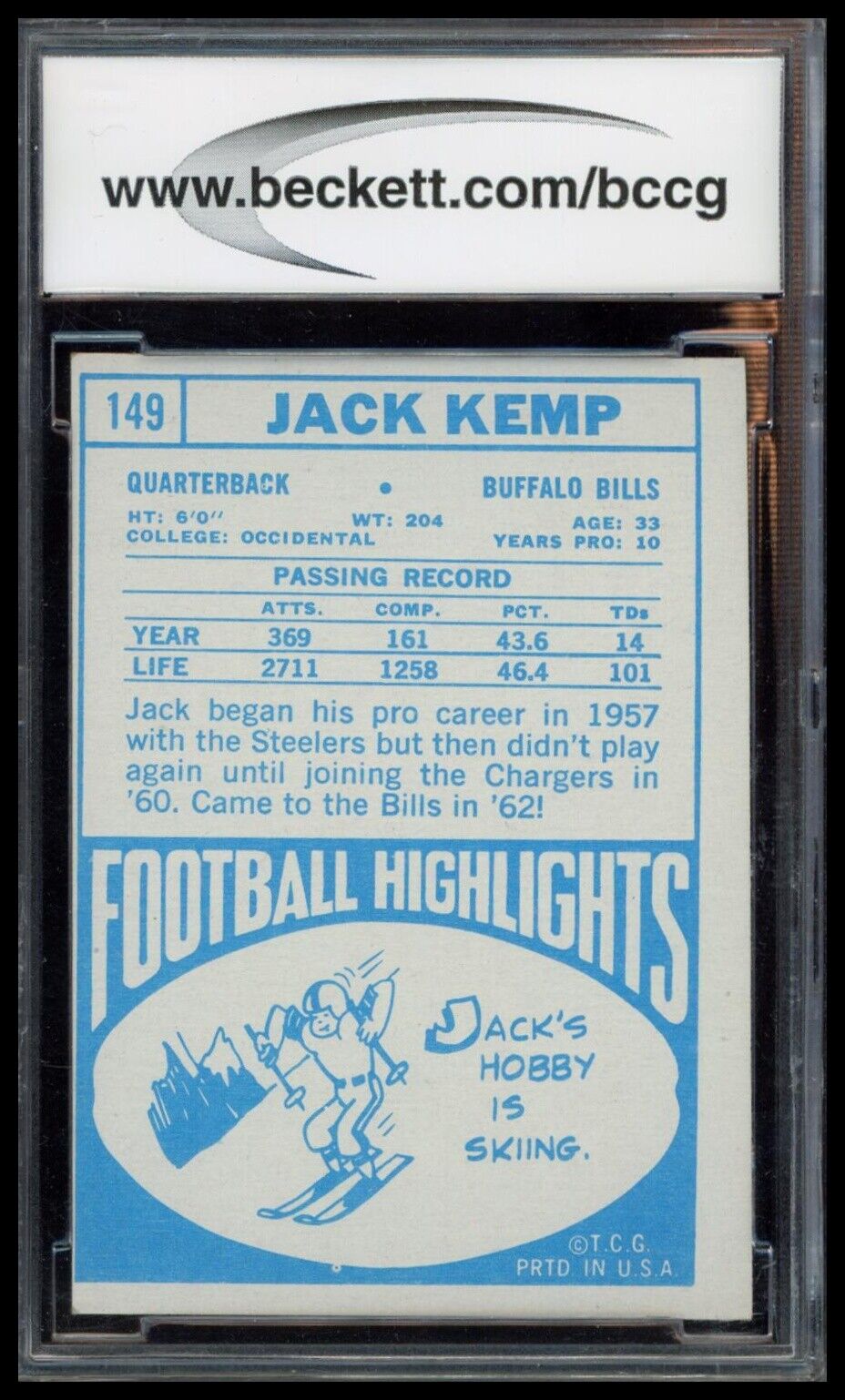 1968 Topps #149 Jack Kemp BCCG 7