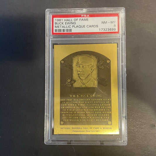 1981 Hall Of Fame Buck Ewing Metallic Plaque Card PSA 8