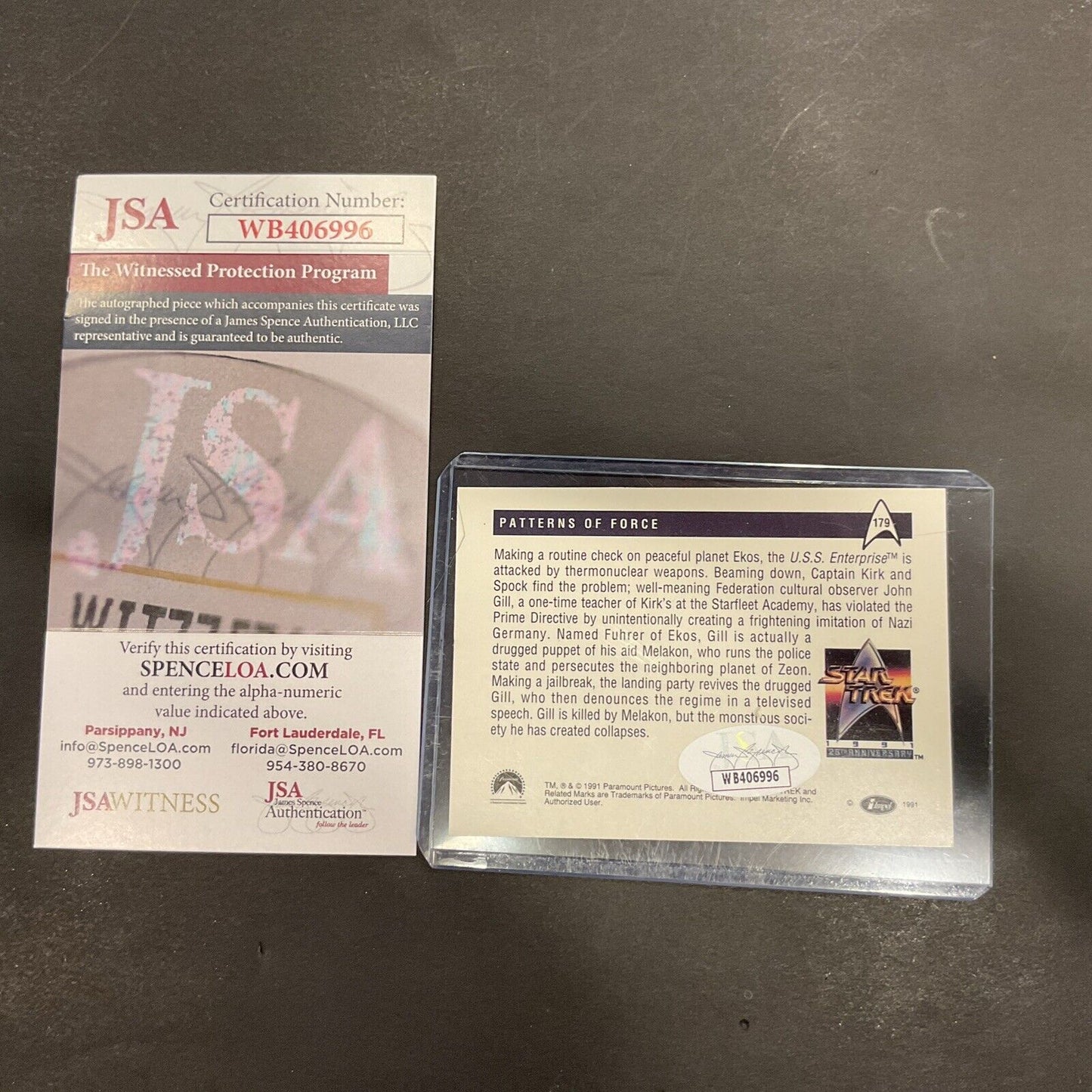 Patterns of force Star Trek signed William Shatner JACOA card number 179