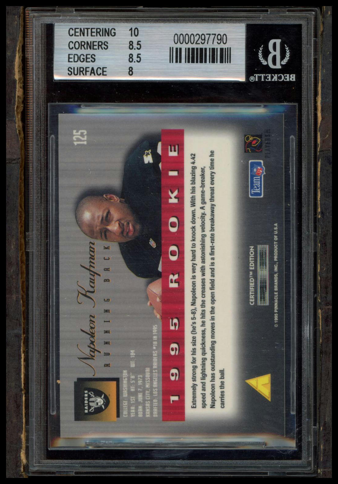 1995 Select Certified #125 Napoleon Kaufman BGS 8.5