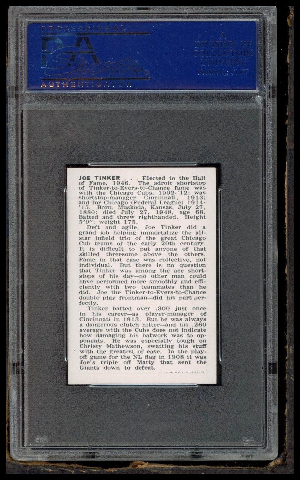 1950 Callahan Hall Of Fame Joe Tinker PSA 7