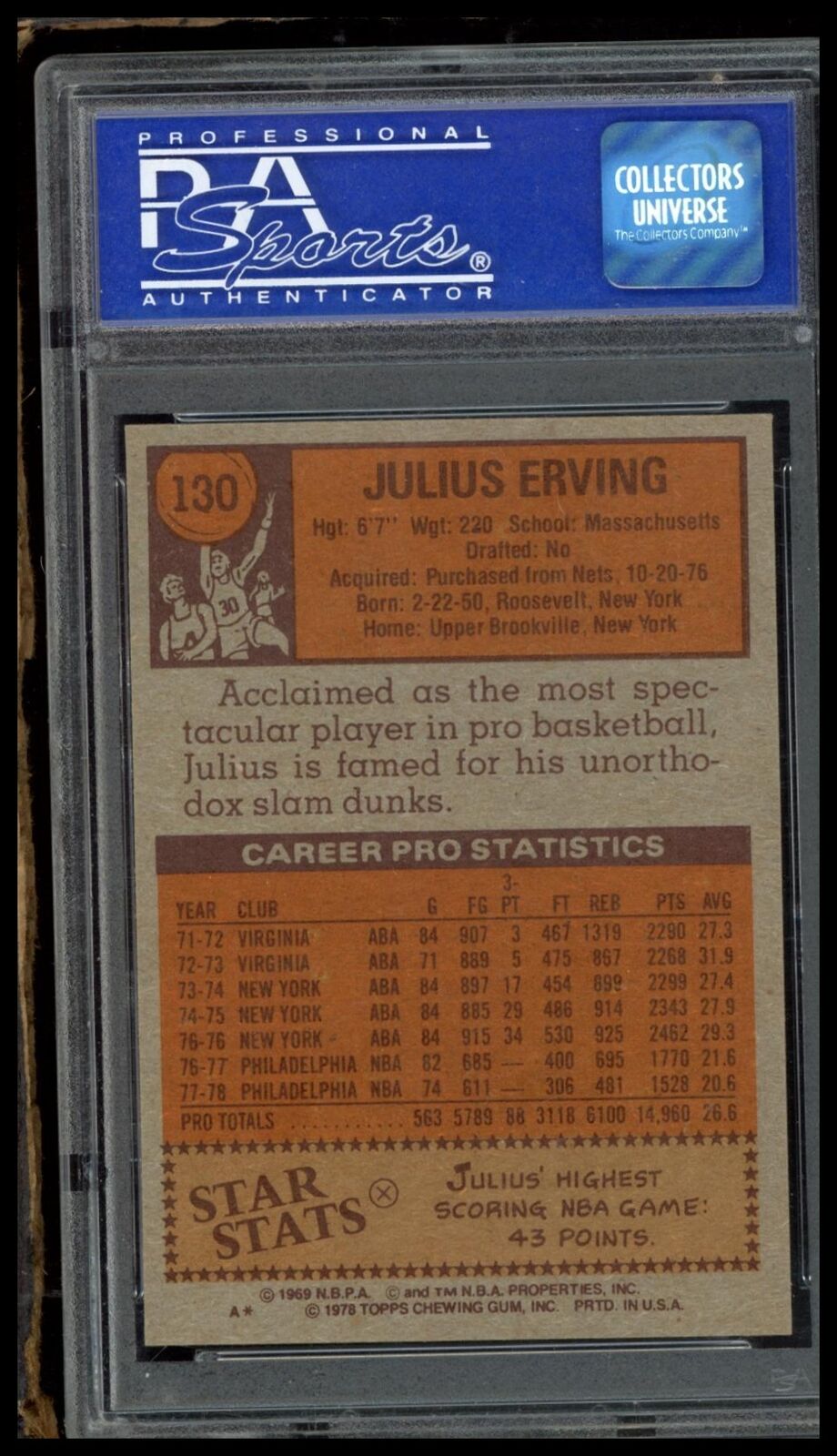 1978 Topps #130 Julius Erving PSA 8