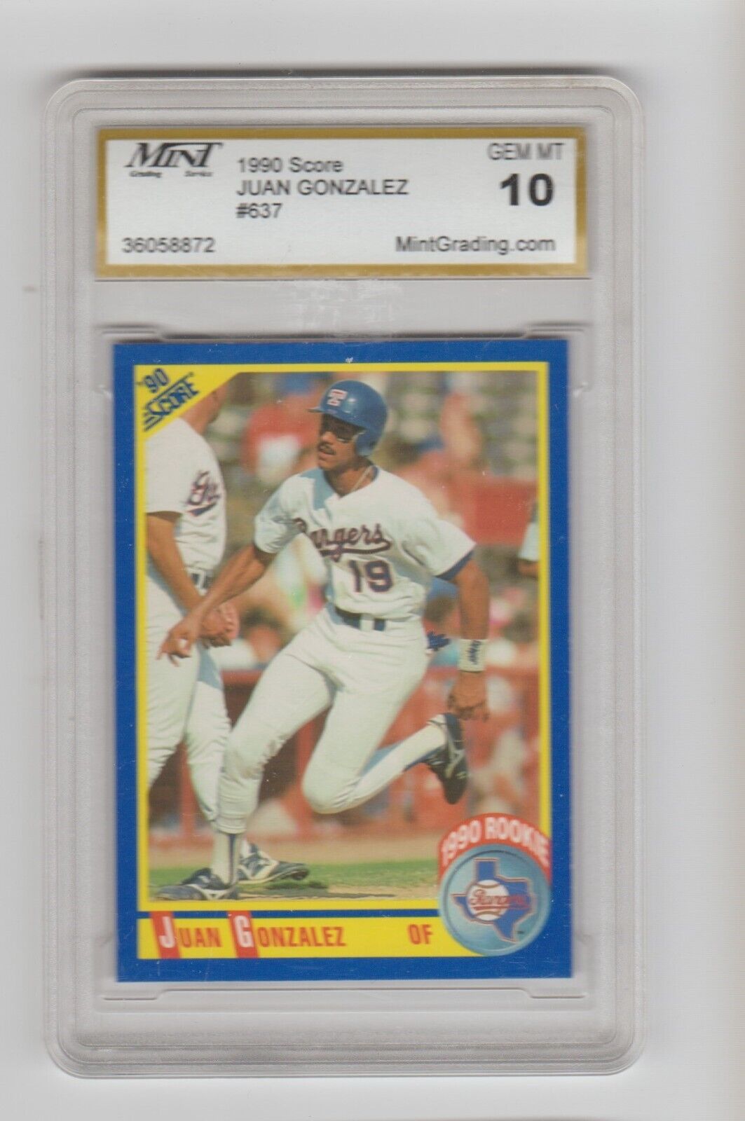 1990 Score #637 Juan Gonzalez Rookie Card RC Graded Mint 10 Mint Rangers