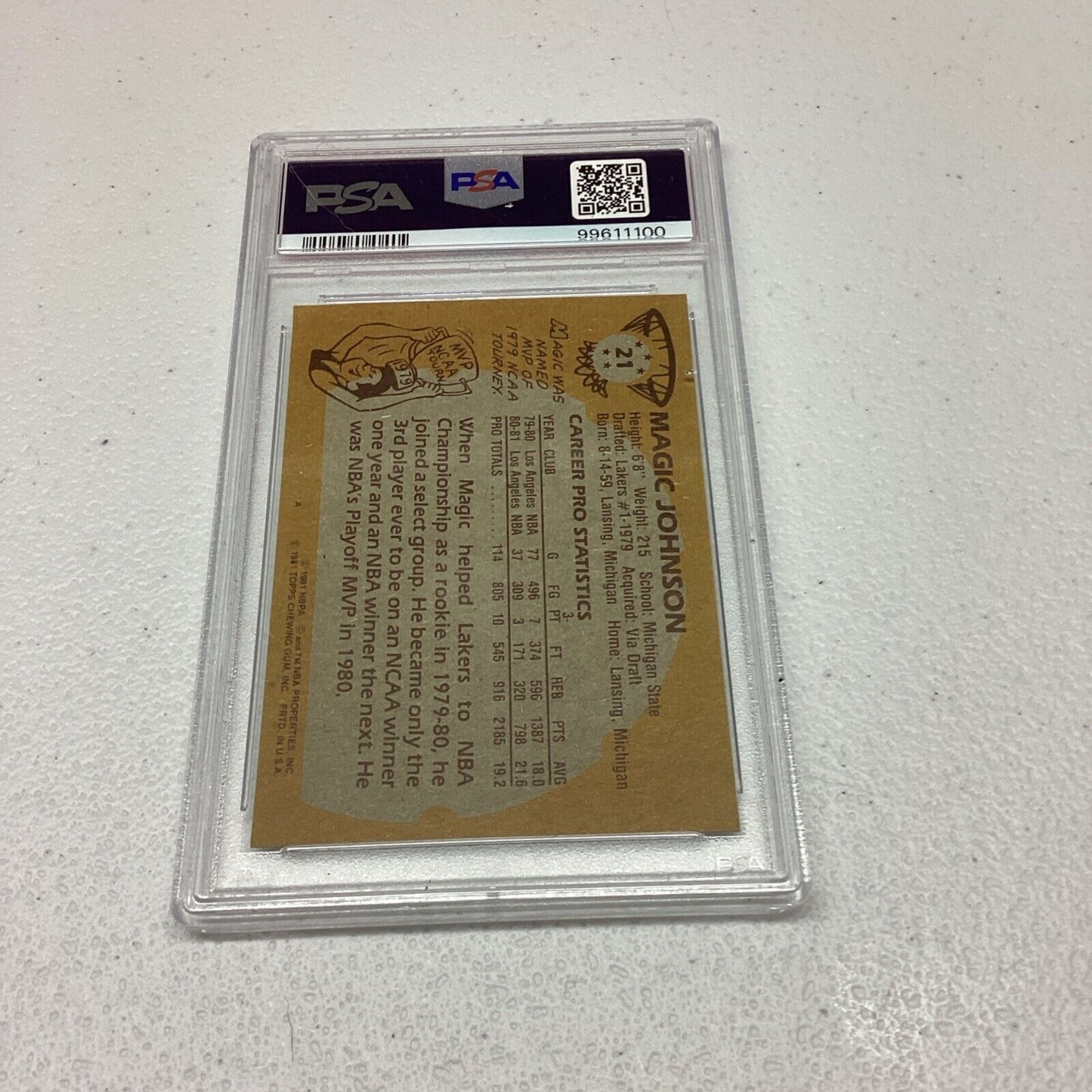 1981 Topps #21 Magic Johnson PSA Grade 4