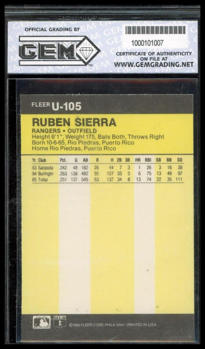 1986 Fleer Update #U-105 Ruben Sierra Other 10