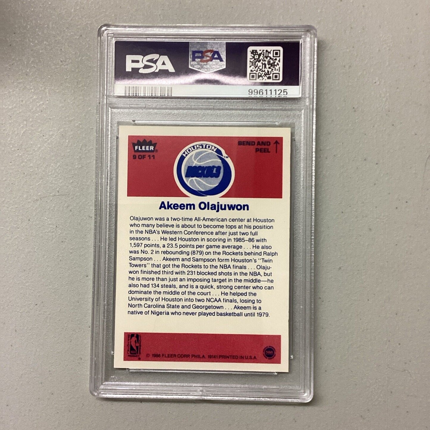 1986 Fleer Sticker #9 Akeem Olajuwon PSA Grade 6