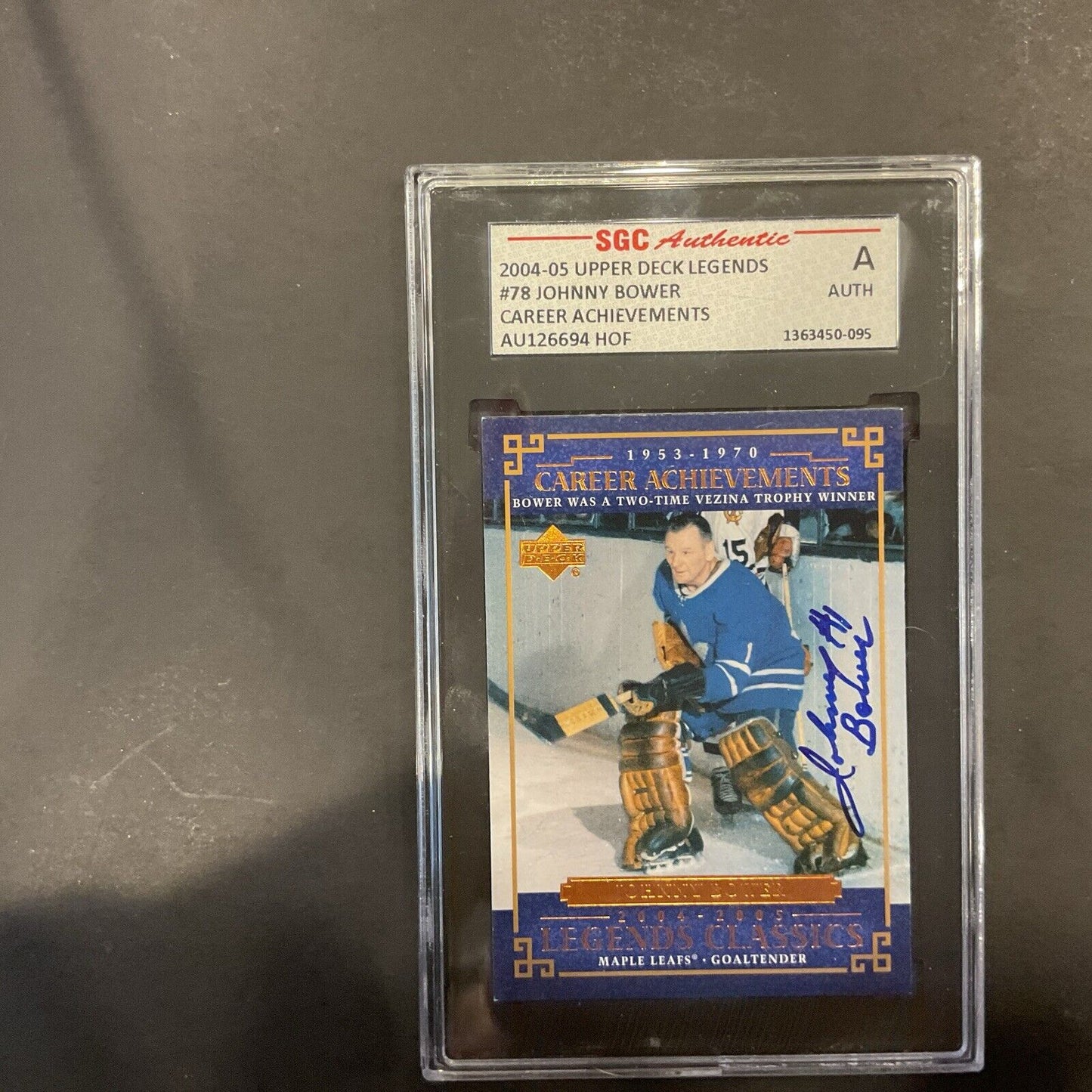 Johnny Bower 04-05 UD Legends #78 SGC AUTHENTICATION 