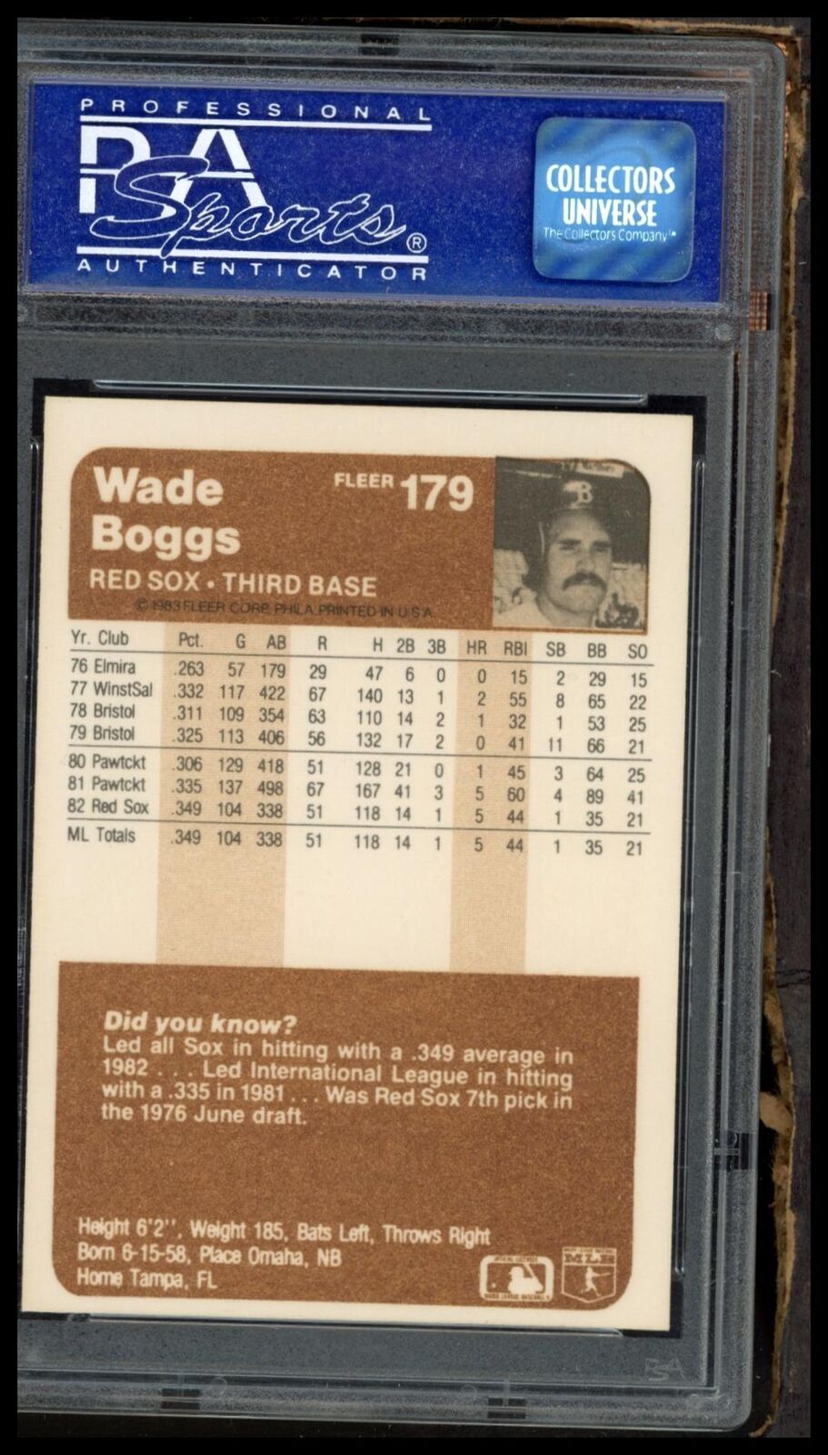 1983 Fleer #179 Wade Boggs PSA 8