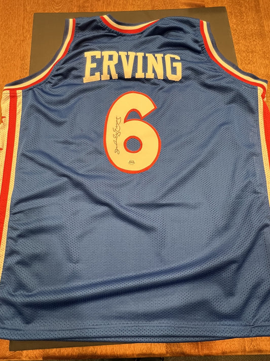 Julius Erving Signed Philadelphia 76ers Blue Jersey with COA