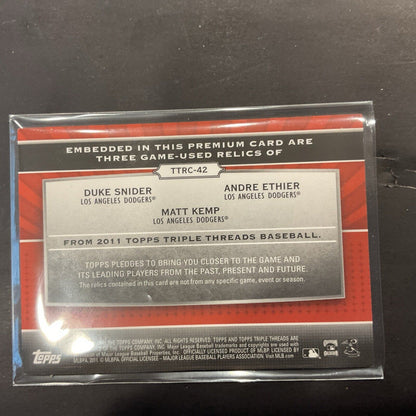 2011 Topps triple thread  card Schneider Kemp Ethier 13/36 Dodgers TTRC-42