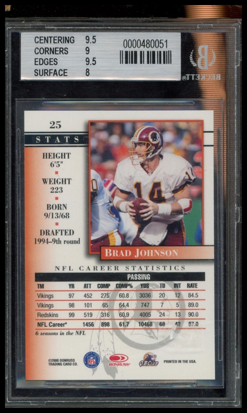 2000 Donruss Preferred #25 Brad Johnson BGS 8.5