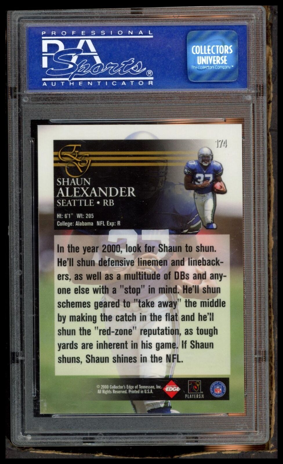 2000 Collector'S Edge Graded #174 Shaun Alexander High Numbers PSA 9