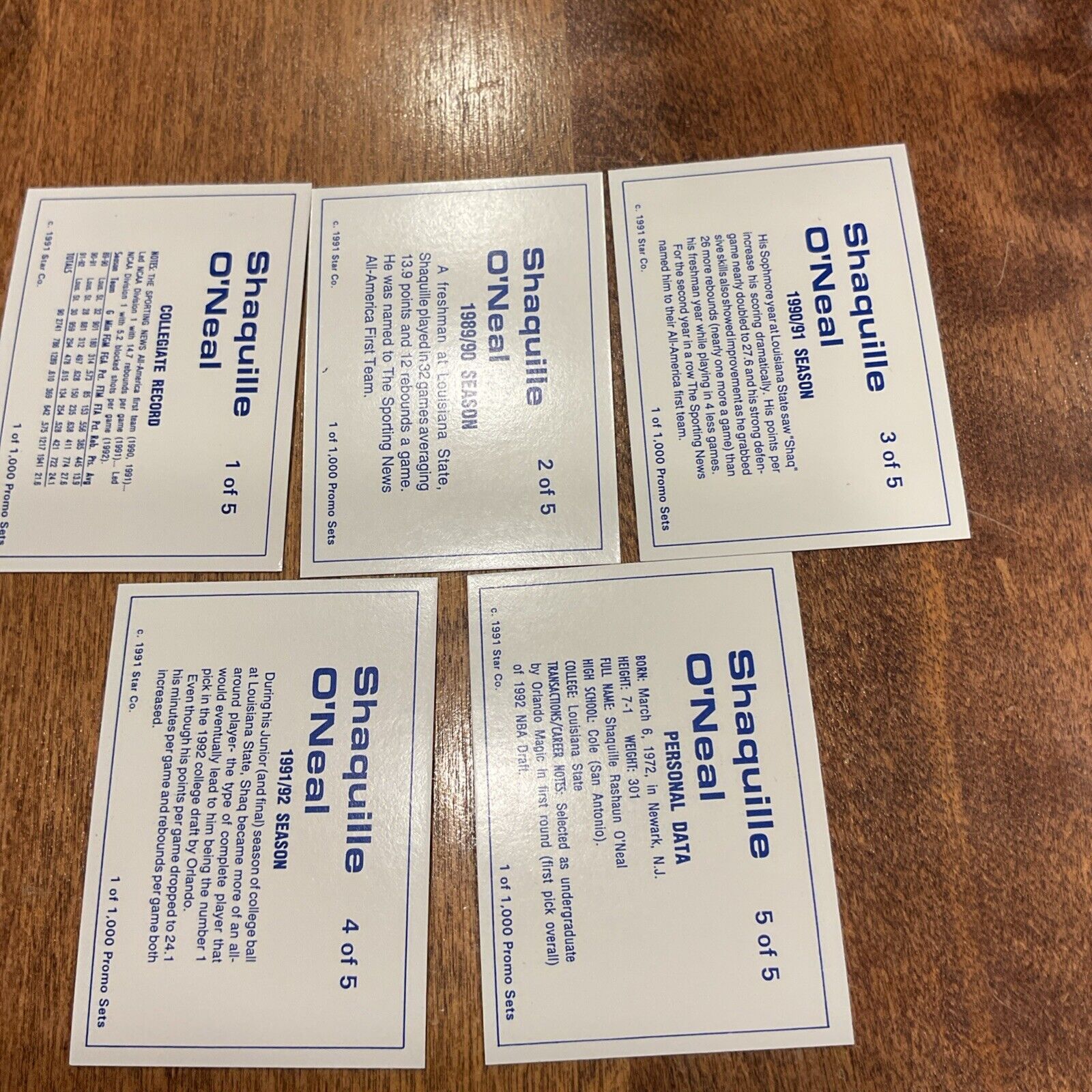 1991 Star Company Shaquille O’neal 1 Through 5 