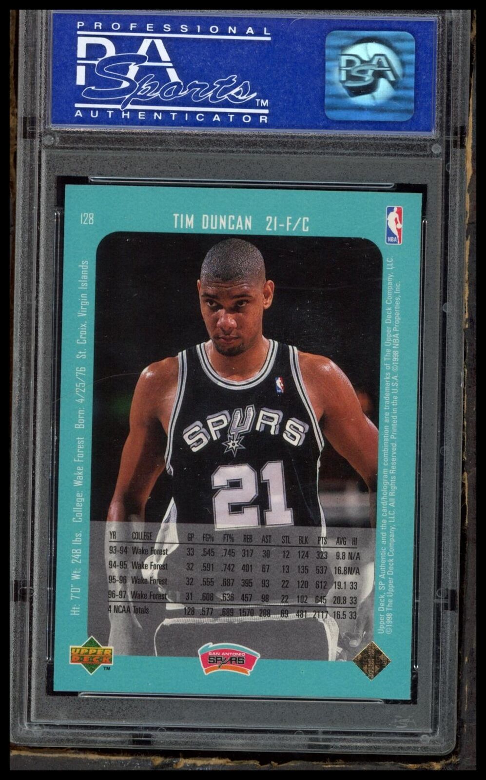 1997 Sp Authentic #128 Tim Duncan PSA 8