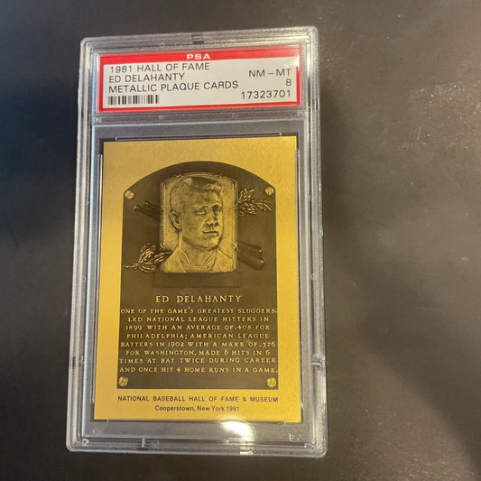 1981 Hall Of Fame Ed Delahanty Metallic Plaque Card PSA 8 