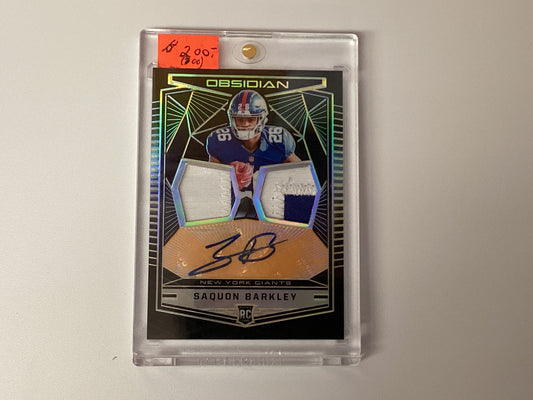 Saquon Barkley, New York Giants signature and player worn material card