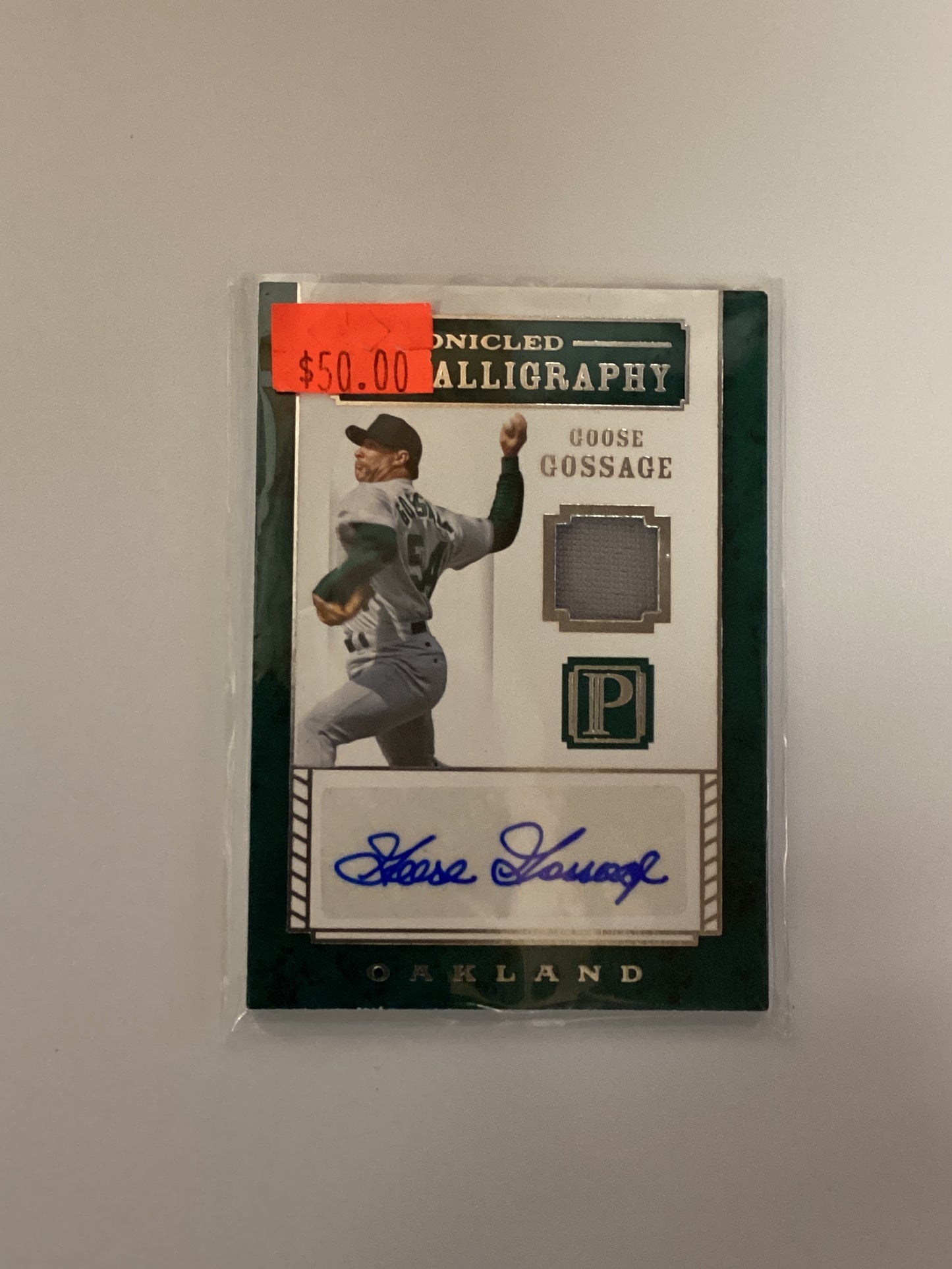 Panini chronicle calligraphy goose Gossage worn material and signature card