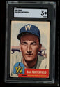 1953 Topps #108b Bob Porterfield Bio uses black text SGC 3