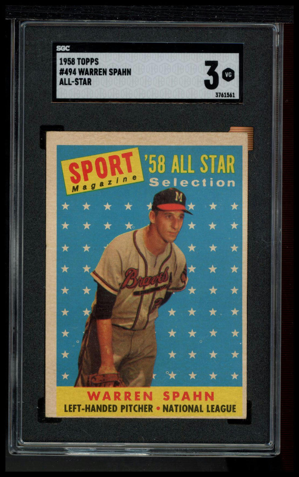 1958 Topps 3#494 Warren Spahn SGC