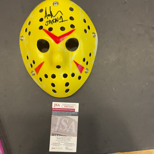 Ari Lehman Friday The 13th "Jason 1" Signed Yellow Jason Mask JSA authenticated