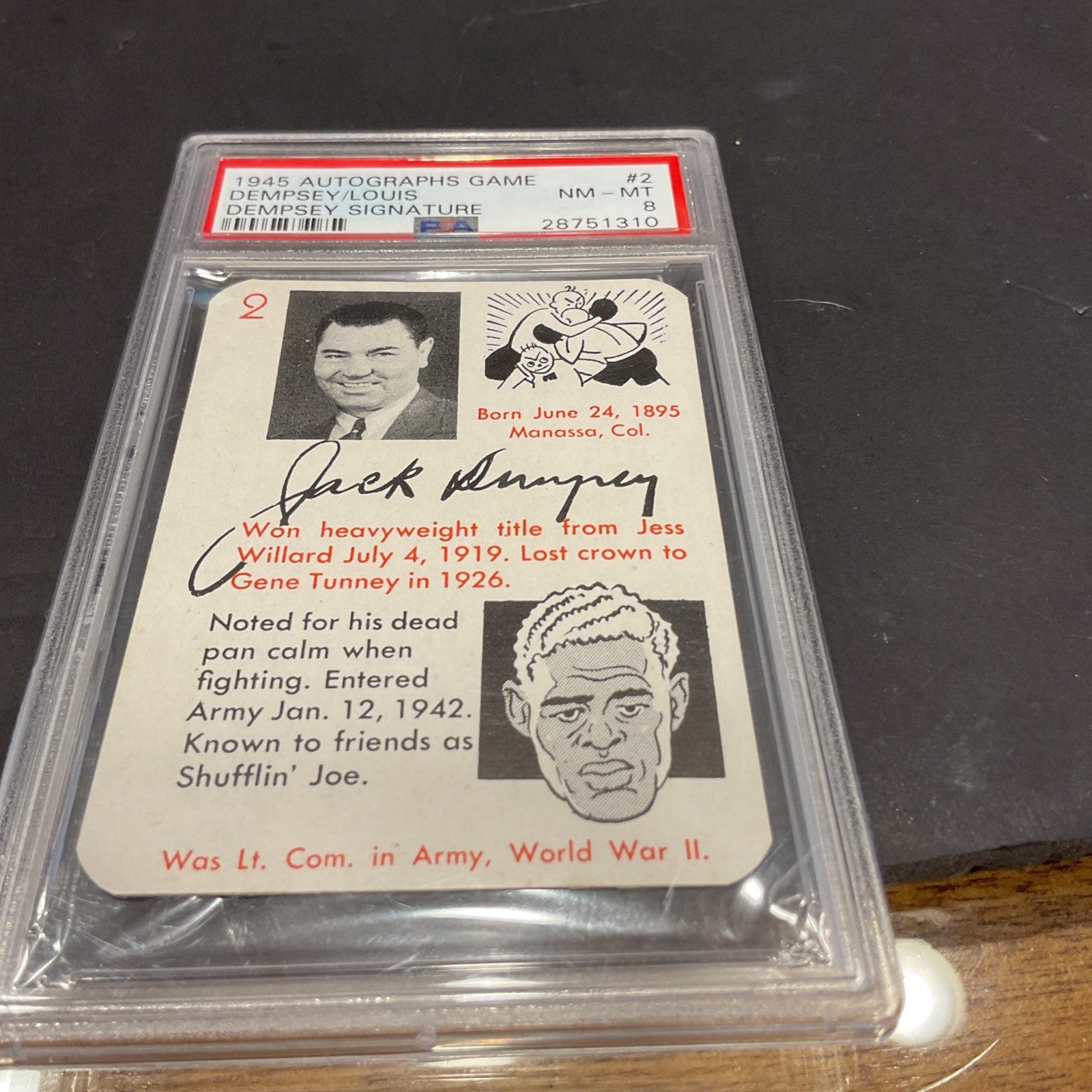 1945 Autographs Game Dempsey /Louis Dempsey Signature #2 PSA 8