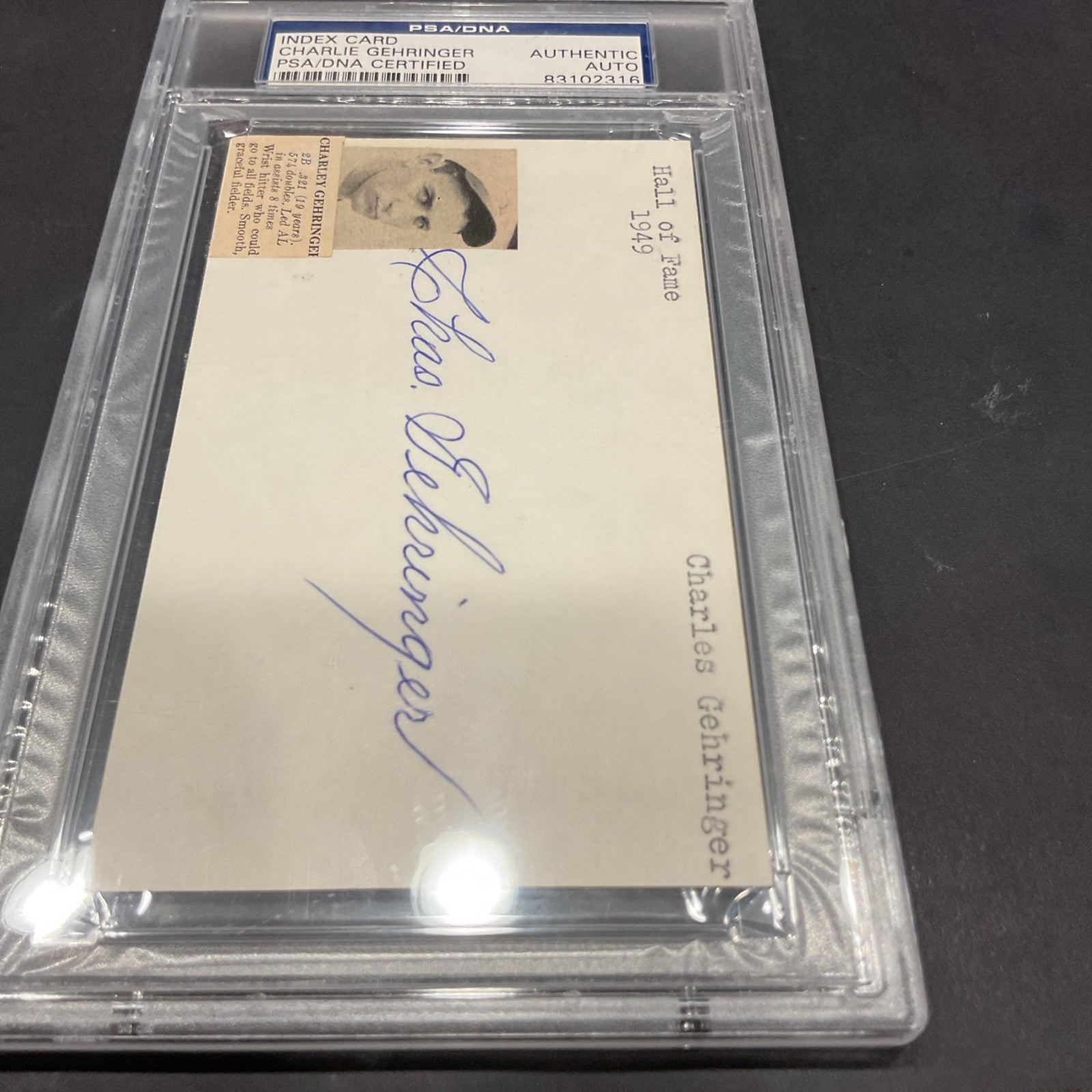 Charlie Gehringer Signed Autographed Index Card PSA DNA Slabbed Tigers HOF