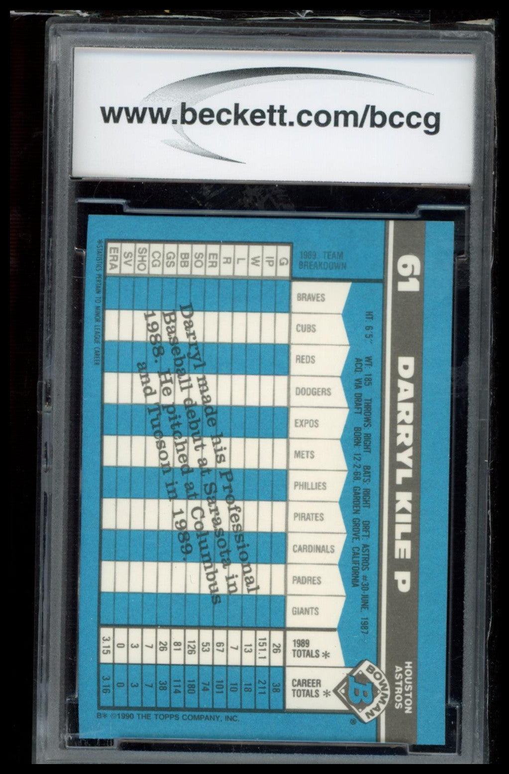 1990 Bowman #61 Darryl Kile BCCG 10