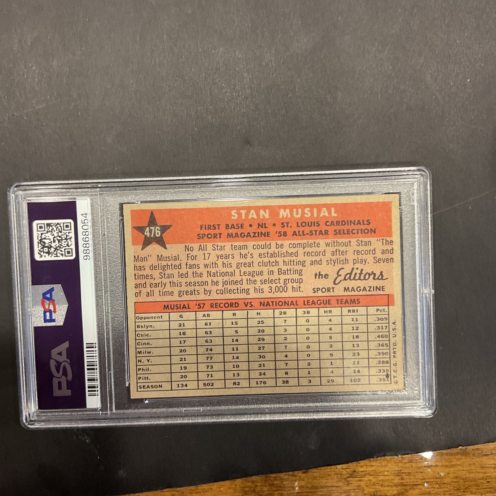 1958 Topps Stan  Musial  #476 All-Star PSA 4