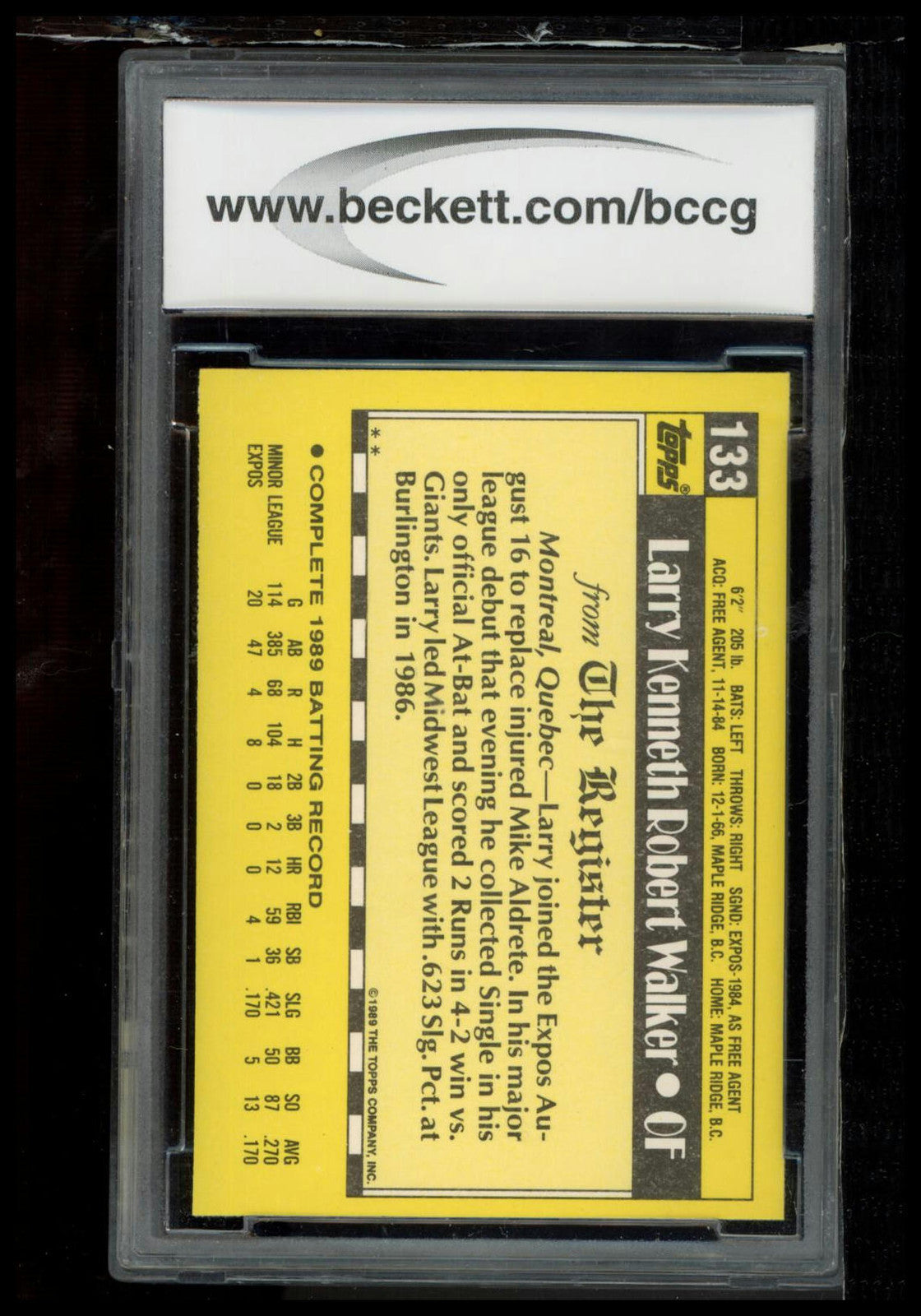 1990 Topps Major League Debut 1989 #133 Larry Walker BCCG 10