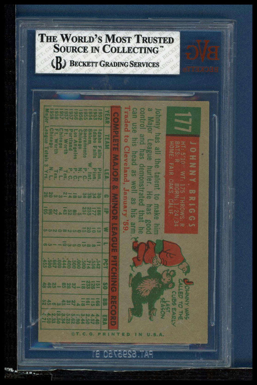 1959 Topps #177 Johnny Briggs BVG 7