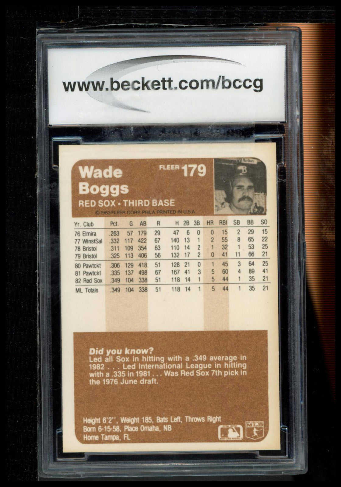 1983 Fleer #179 Wade Boggs BCCG 9