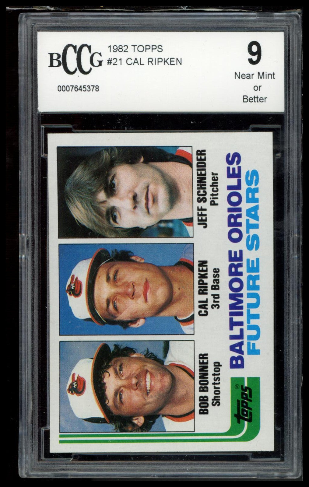 1982 Topps #21 Orioles Future Stars (Bonner / Cal Ripken / Schneider) BCCG 9