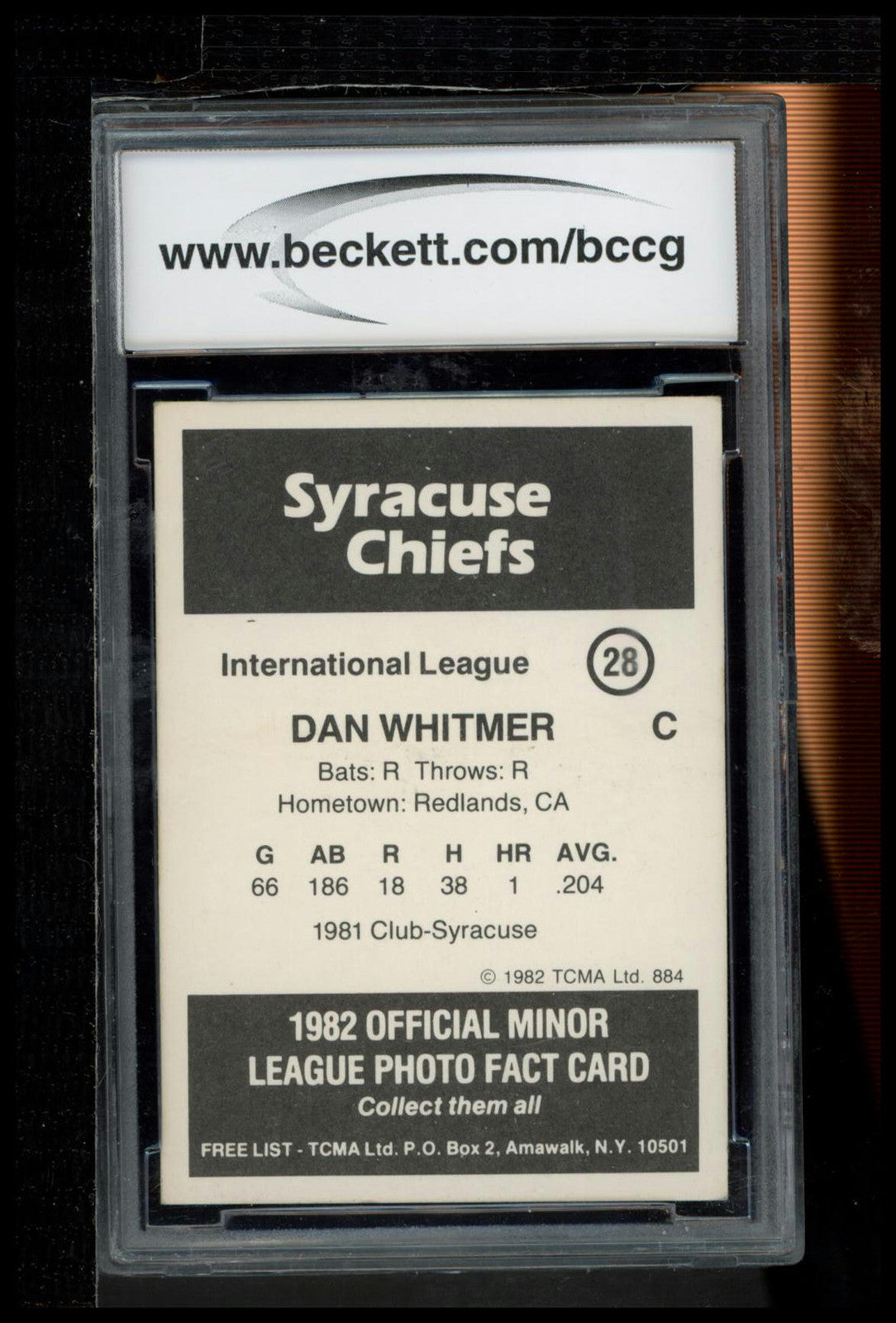 1982 TCMA Syracuse Chiefs #28 Dan Whitmer BCCG 8