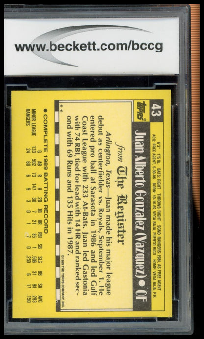 1990 Topps Major League Debut 1989 #43 Juan Gonzalez BCCG 9