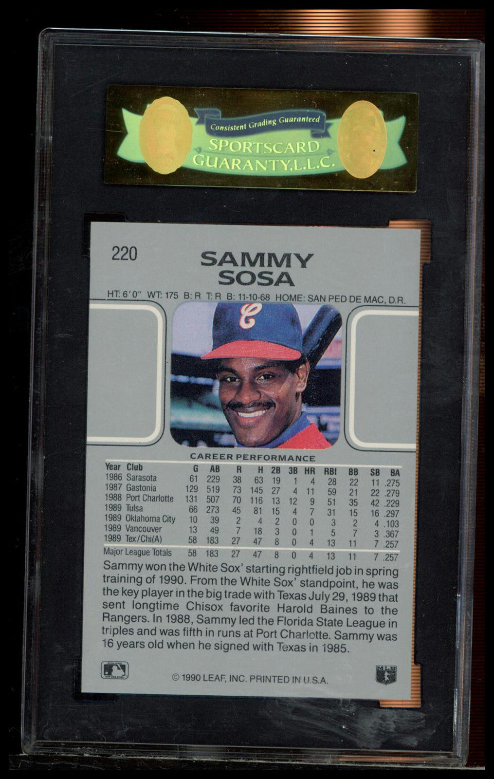 1990 Leaf #220 Sammy Sosa SGC 8
